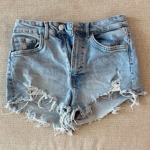 Zara Light Blue Frayed Jean Shorts